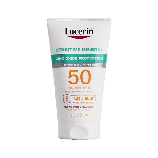 Eucerin Sensitive Mineral Sunscreen Lotion SPF 50+ Zinc Oxide Protection - 118ml| يوسيرين لوشن واقي من الشمس معدني للبشرة الحساسة بعامل حماية من أشعة الشمس 50 -118 مل
